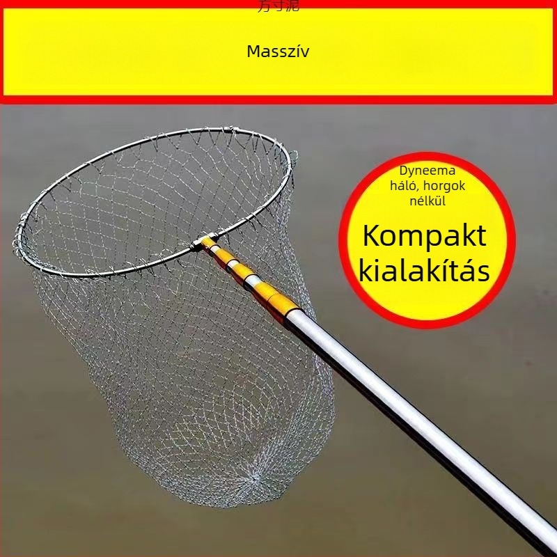 Nerez acélból készült teleszkópos halászháló, megerősített nyél, összecsukható hálófej és hordtáska