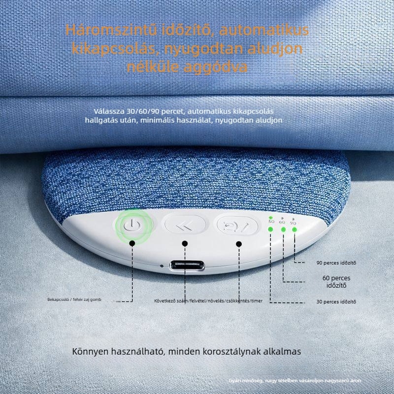 Párna alatti alvás-hangszóró, Bluetooth 5.3, mini hangszóró, frekvenciatartomány 60 Hz–15 kHz, kimeneti teljesítmény <10 W, SNR ≥60 dB, lejátszási idő 6 óra