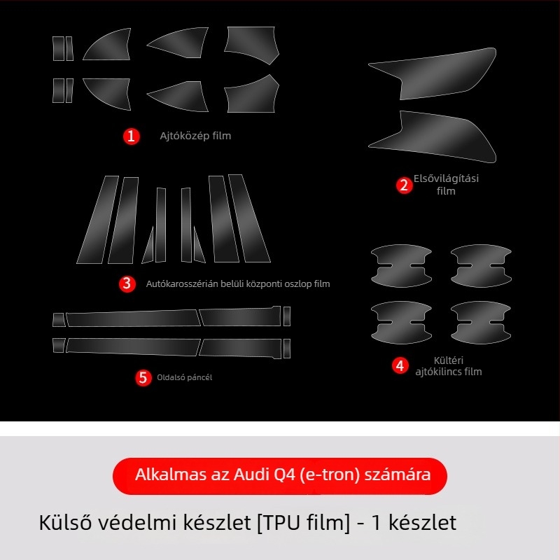 Chiwick TPU átlátszó védőfilm Audi Q4 e-tronhoz: első és hátsó ajtó sarkok és karosszéria oldalsó szegélyeinek védelme