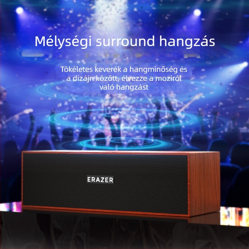 D01 asztali hangfal — USB csatlakozás, fa burkolat, 2 hangszóró, súly 0.8