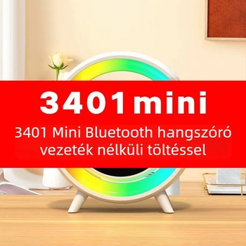 Bluetooth hangszóró ébresztővel, Bluetooth 5.3, beépített akkumulátor 1000–1200 mAh, USB vezeték nélküli töltés, asztali LED hangulatvilágítás