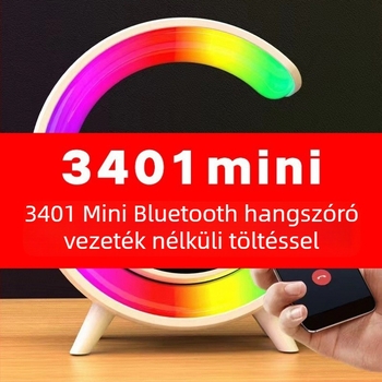 Bluetooth hangszóró ébresztővel, Bluetooth 5.3, beépített akkumulátor 1000–1200 mAh, USB vezeték nélküli töltés, asztali LED hangulatvilágítás