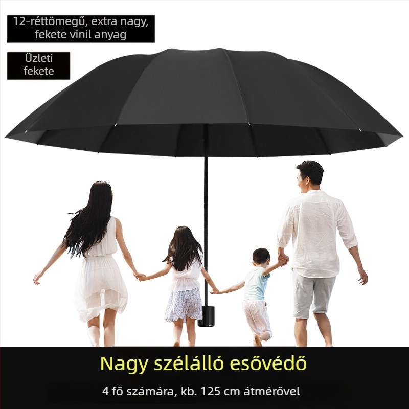 Három személyes esernyő – UPF 40+ napvédelmi, 12 bordás vasváz, műanyag fogantyú, manuális nyitás/zárás