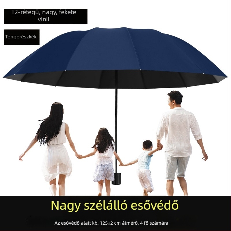 Három személyes esernyő – UPF 40+ napvédelmi, 12 bordás vasváz, műanyag fogantyú, manuális nyitás/zárás