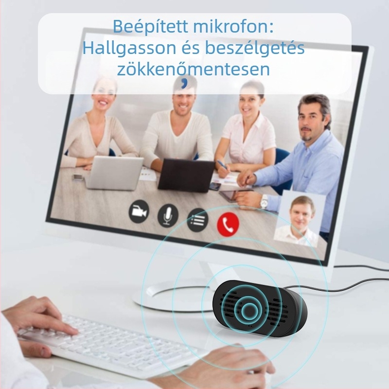 USB hordozható hangfal mikrofonnal és kettős hangszórókkal (USB interfész, 100 Hz–20 kHz, akár 6W, 2 csatorna)