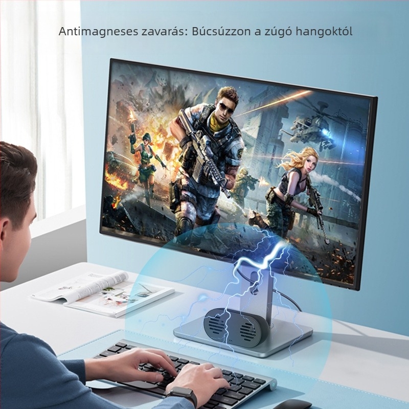 USB hordozható hangfal mikrofonnal és kettős hangszórókkal (USB interfész, 100 Hz–20 kHz, akár 6W, 2 csatorna)