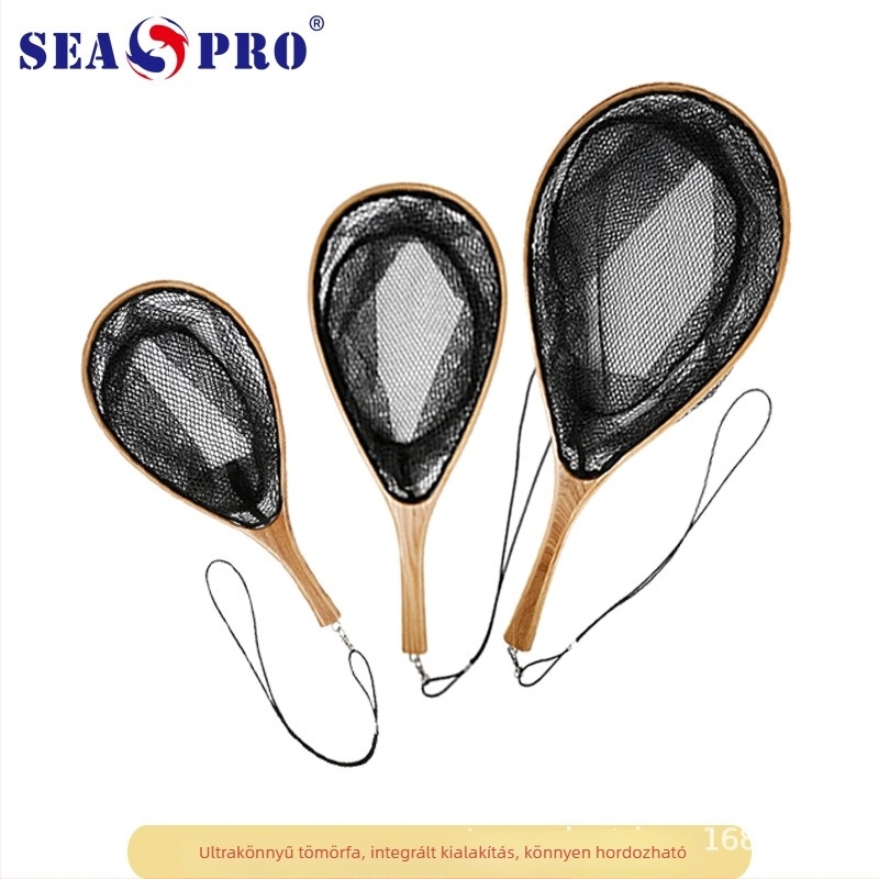 SEA PRO Szilárdfa fly fishing háló gumírozott vagy szilikon táskával patakhoz