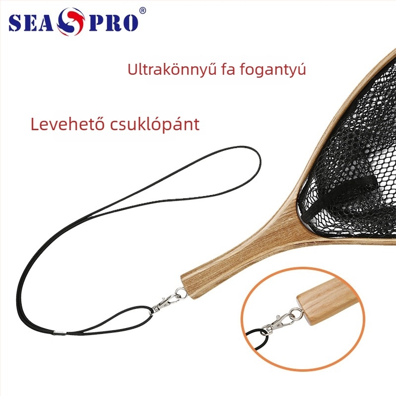 SEA PRO Szilárdfa fly fishing háló gumírozott vagy szilikon táskával patakhoz
