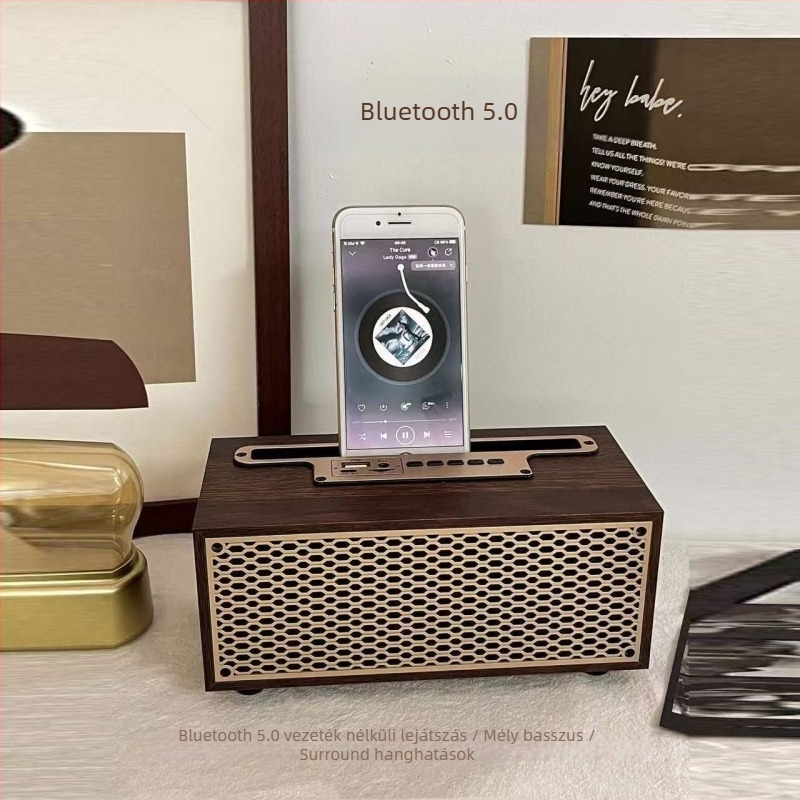 Retro fából készült Bluetooth hangszóró, hordozható, vezeték nélküli otthoni használatra, 5H
