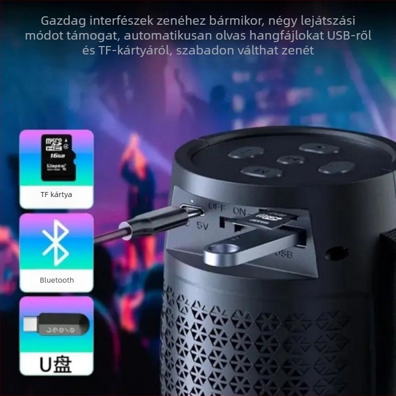 Bluetooth mini hangszóró kártyahellyel és LED világítással, hordozható vezeték nélküli hangszóró