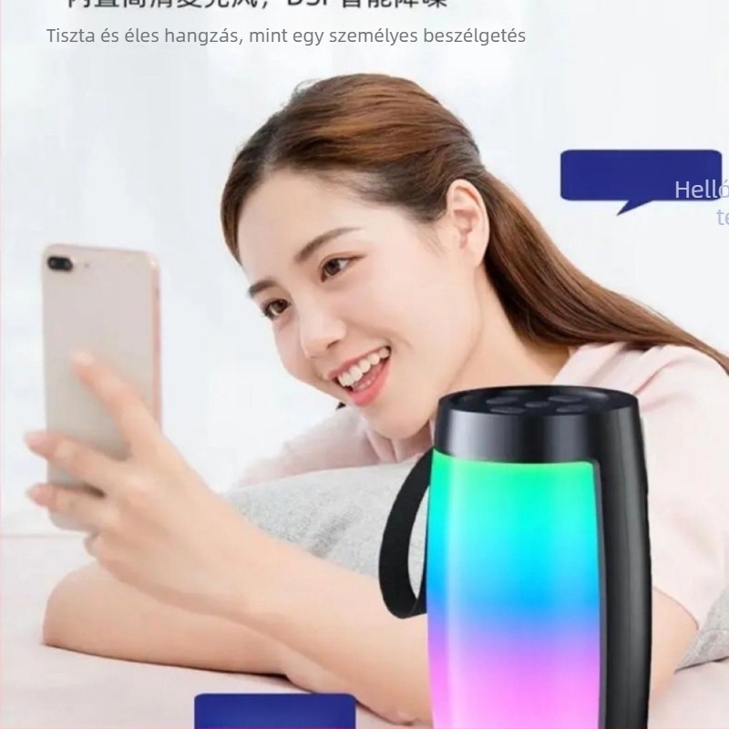 Bluetooth mini hangszóró kártyahellyel és LED világítással, hordozható vezeték nélküli hangszóró
