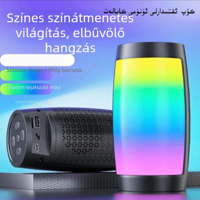 Bluetooth mini hangszóró kártyahellyel és LED világítással, hordozható vezeték nélküli hangszóró