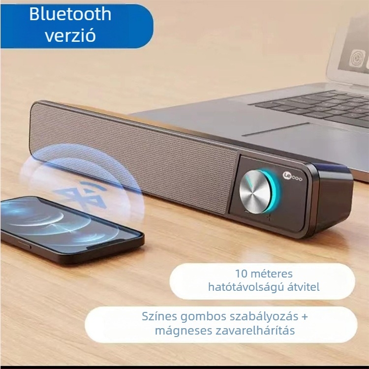 Lecoo DS102 Hosszú asztali vezetékes hangszóró subwooferrel és Bluetooth-szal, laptophoz és asztali számítógéphez