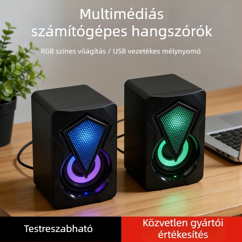 Bluetooth USB hangszóró notebookhoz – kompakt RGB multimédiás asztali hangszóró