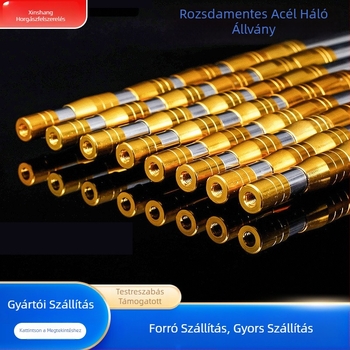 Rozsdamentes acélból készült teleszkópos halászhálóbot, 1,7–7 m, megerősített domborított mintázat, arany tónusú