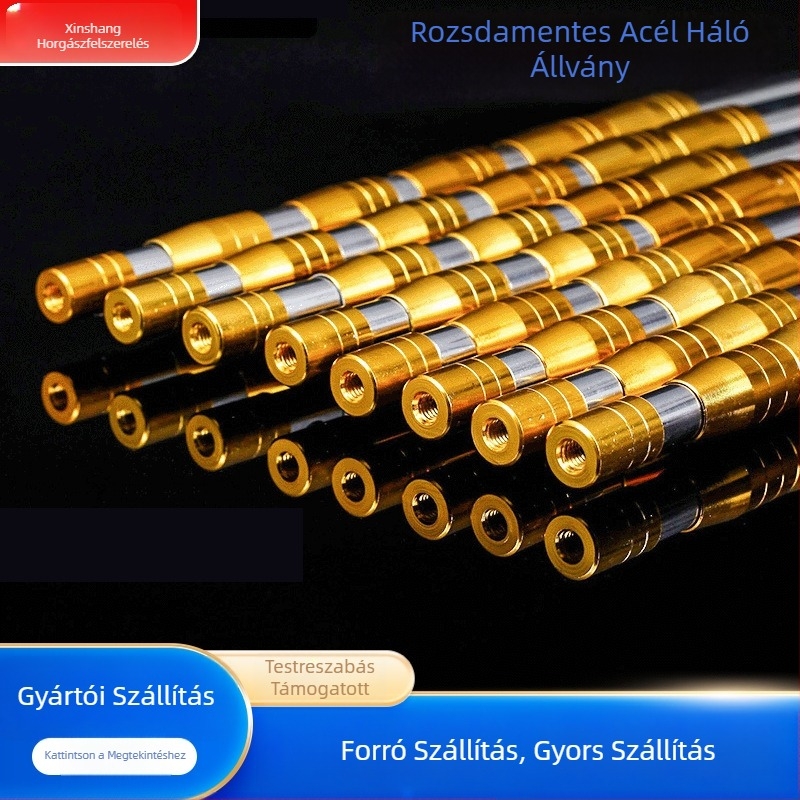 Rozsdamentes acélból készült teleszkópos halászhálóbot, 1,7–7 m, megerősített domborított mintázat, arany tónusú