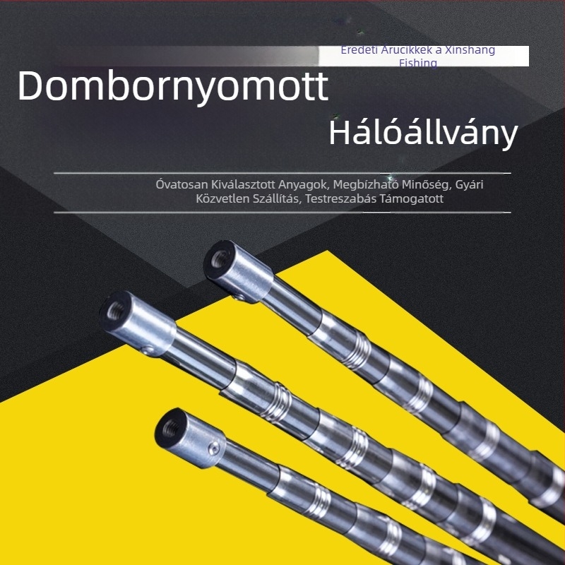 Rozsdamentes acélból készült teleszkópos halászhálóbot, 1,7–7 m, megerősített domborított mintázat, arany tónusú