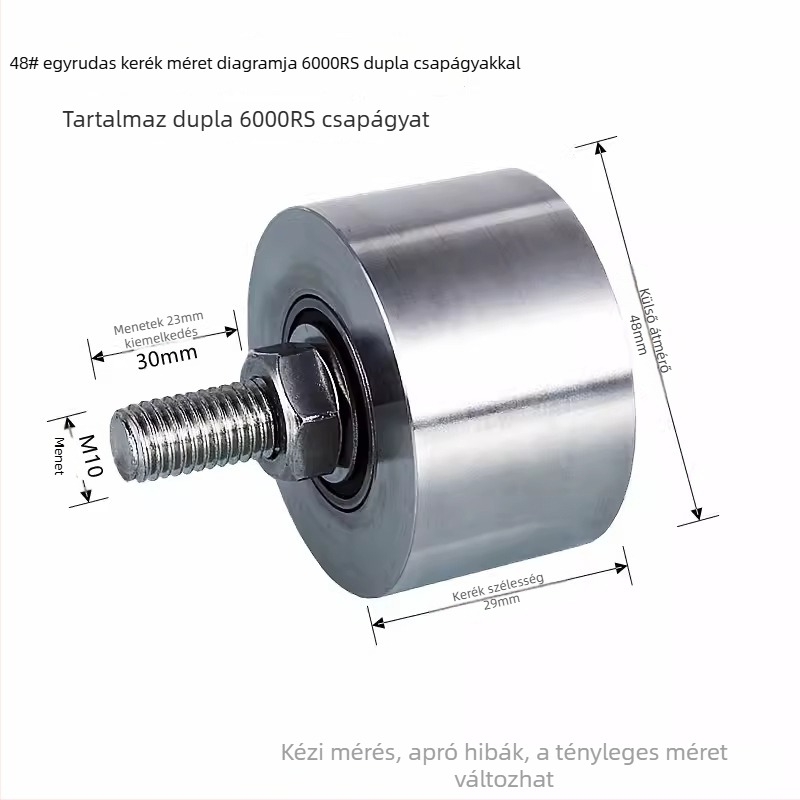 304 rozsdamentes acélból készült nehéz teherbírású emelő fix görgő sínkerekes Ø35mm, M8 tengely, modell 4516, maximális teher 100