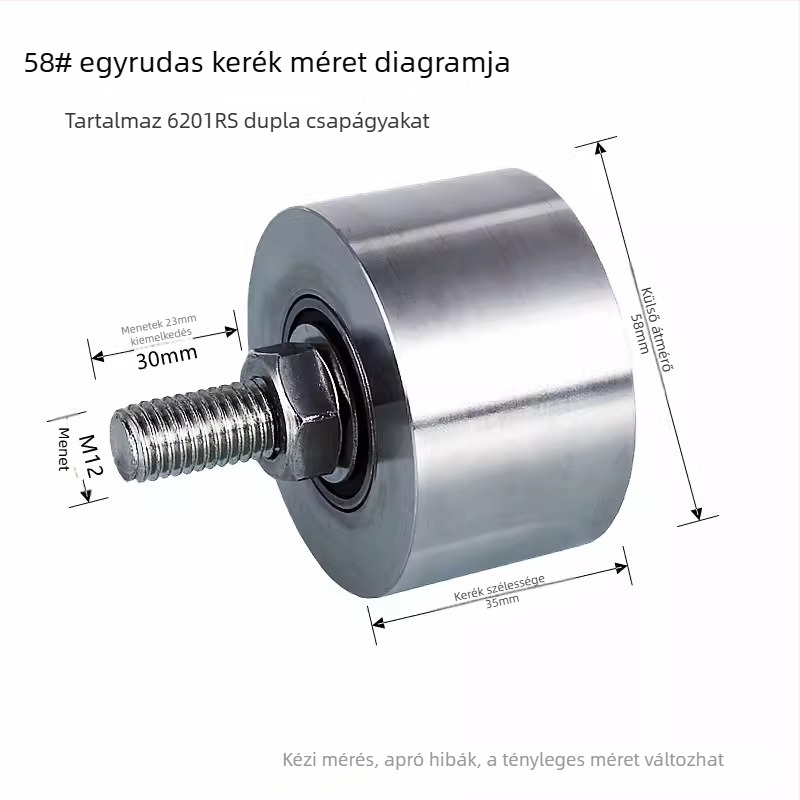 304 rozsdamentes acélból készült nehéz teherbírású emelő fix görgő sínkerekes Ø35mm, M8 tengely, modell 4516, maximális teher 100
