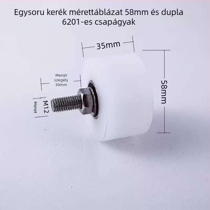304 rozsdamentes acélból készült nehéz teherbírású emelő fix görgő sínkerekes Ø35mm, M8 tengely, modell 4516, maximális teher 100