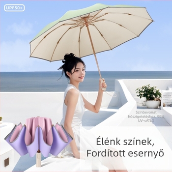 Visszaforduló esernyő 10 bordával, automata nyitás-zárás, UV védelem UPF50+, ötvözet nyél, 210T anyag
