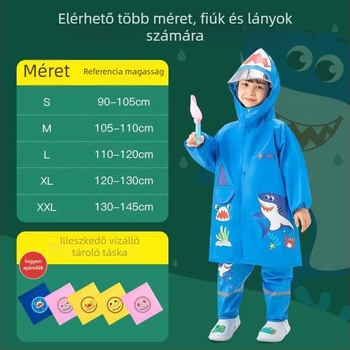 Gyerekeknek készült esőkabát és hátizsák készlet, Oxford anyag, karikatúra dinoszaurusz mintával, fényvisszaverő dizájn, anyagvastagság 0,15 mm