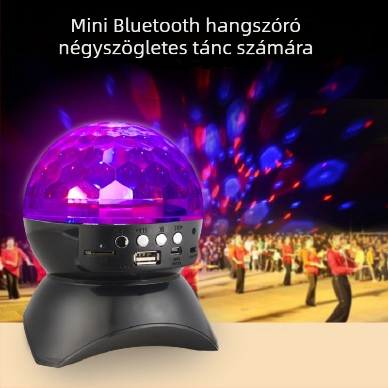 Bluetooth hangszóró hét színű kristálygömbbel és forgó színpadi fénnyel, USB interfész, 3W, 2 csatorna