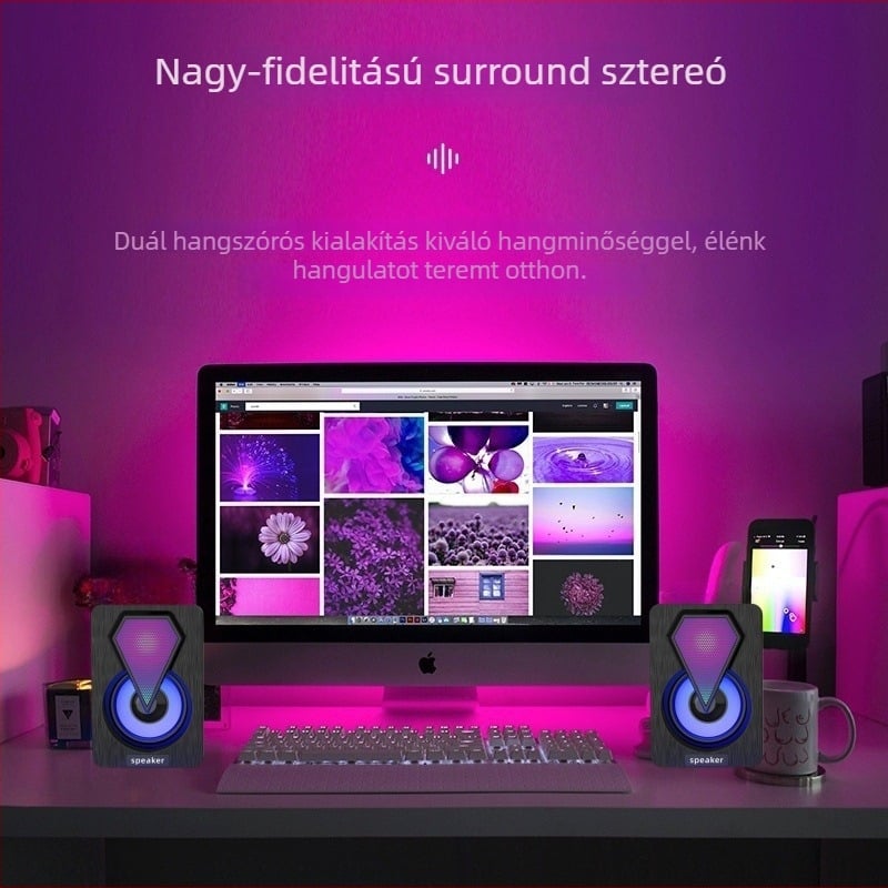 USB 2.0 számítógépes hangszórók, 2.0 sztereó, teljesítmény 3W×2, modell E-1046, USB és 3,5 mm bemenet, OEM