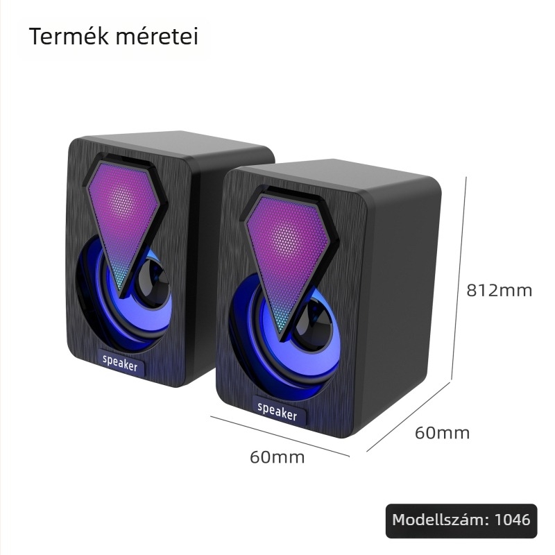 USB 2.0 számítógépes hangszórók, 2.0 sztereó, teljesítmény 3W×2, modell E-1046, USB és 3,5 mm bemenet, OEM