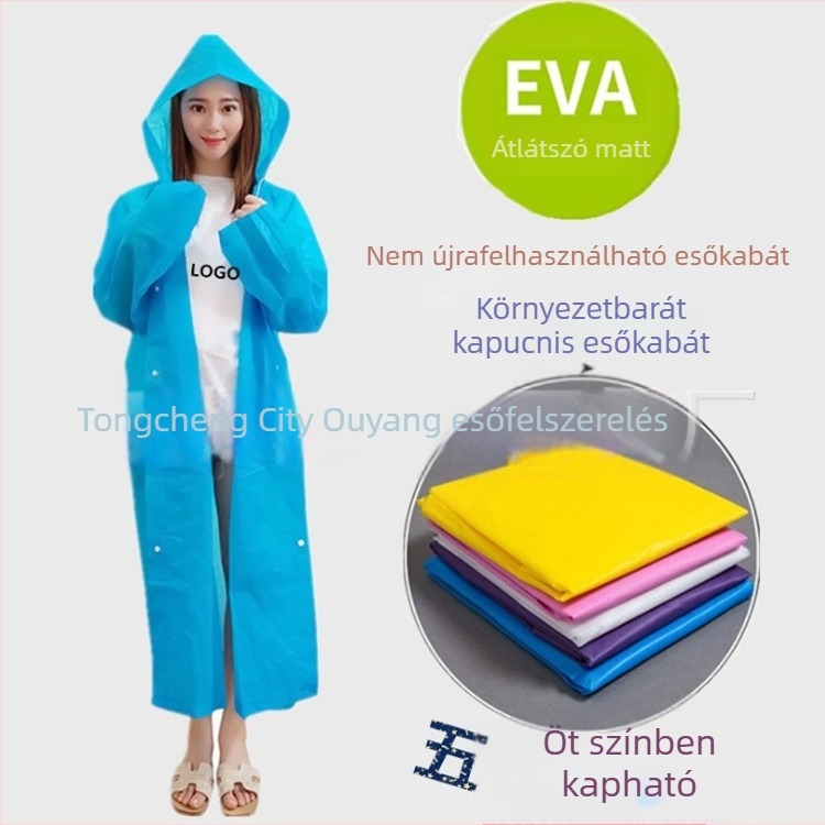 Felnőtt EVA esőkabát, vastagított, többször használható, utazáshoz könnyű poncsó, 100 g