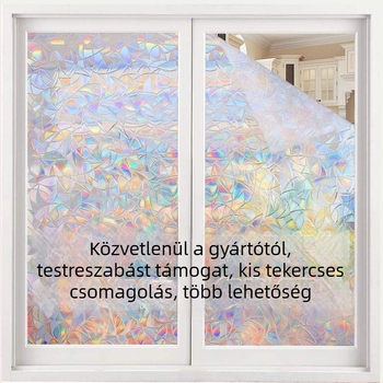 PVC 3D elektrostatikus szivárvány üvegfólia – ragasztó nélkül, UV-álló, magánélet, nappali, hálószoba, fürdőszoba
