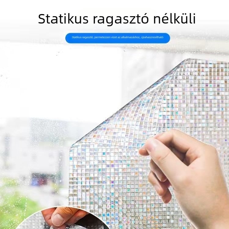 PVC 3D elektrostatikus szivárvány üvegfólia – ragasztó nélkül, UV-álló, magánélet, nappali, hálószoba, fürdőszoba