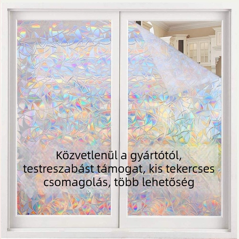 PVC 3D elektrostatikus szivárvány üvegfólia – ragasztó nélkül, UV-álló, magánélet, nappali, hálószoba, fürdőszoba