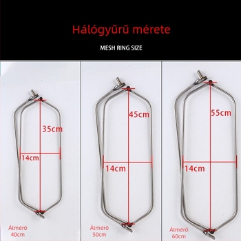 Összecsukható horgász hálófej, háromszög alakú, hegesztett, rozsdamentes acélból