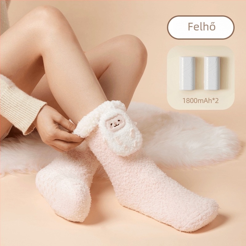 Férfi otthoni papucs fűtőtalppal, báránygyapjú felsőrész, USB-vel