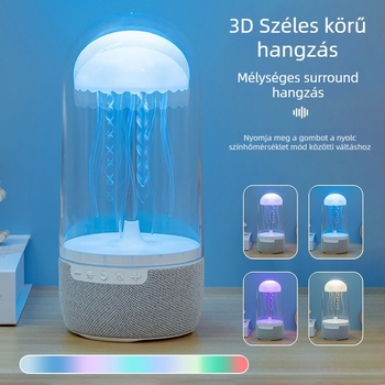 Medúza alakú Bluetooth hangszóró otthoni használatra, kompakt asztali dekoráció hosszú üzemidővel - Bluetooth 5.0, 5W, 100 Hz-20 kHz, 1000-1200 mAh, hatótáv 10 m.
