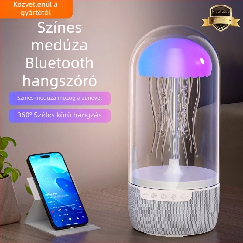 Medúza alakú Bluetooth hangszóró otthoni használatra, kompakt asztali dekoráció hosszú üzemidővel - Bluetooth 5.0, 5W, 100 Hz-20 kHz, 1000-1200 mAh, hatótáv 10 m.