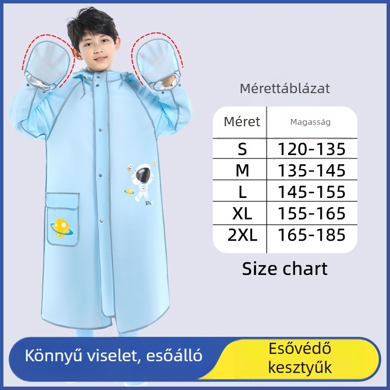 Gyerek esőponcsó, teljes testet fedő, EVA anyag, rajzfilmszerű stílus, súly 0,3 kg