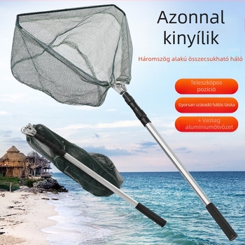 Alumínium ötvözetből készült integrált háromszög alakú összecsukható horgász háló fej behúzható fej, 40 cm nyílás, finom szemek