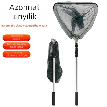 Alumínium ötvözetből készült integrált háromszög alakú összecsukható horgász háló fej behúzható fej, 40 cm nyílás, finom szemek
