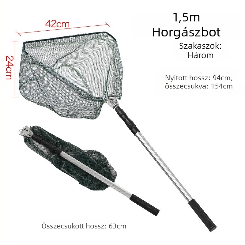 Alumínium ötvözetből készült integrált háromszög alakú összecsukható horgász háló fej behúzható fej, 40 cm nyílás, finom szemek