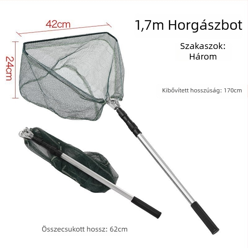 Alumínium ötvözetből készült integrált háromszög alakú összecsukható horgász háló fej behúzható fej, 40 cm nyílás, finom szemek