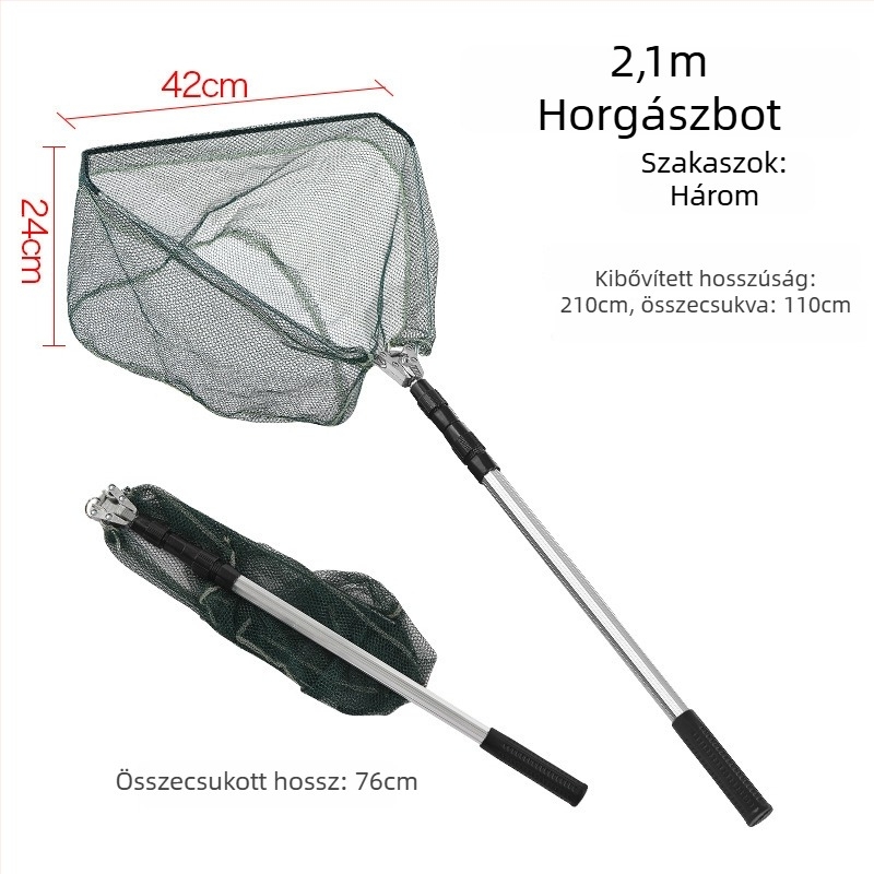 Alumínium ötvözetből készült integrált háromszög alakú összecsukható horgász háló fej behúzható fej, 40 cm nyílás, finom szemek