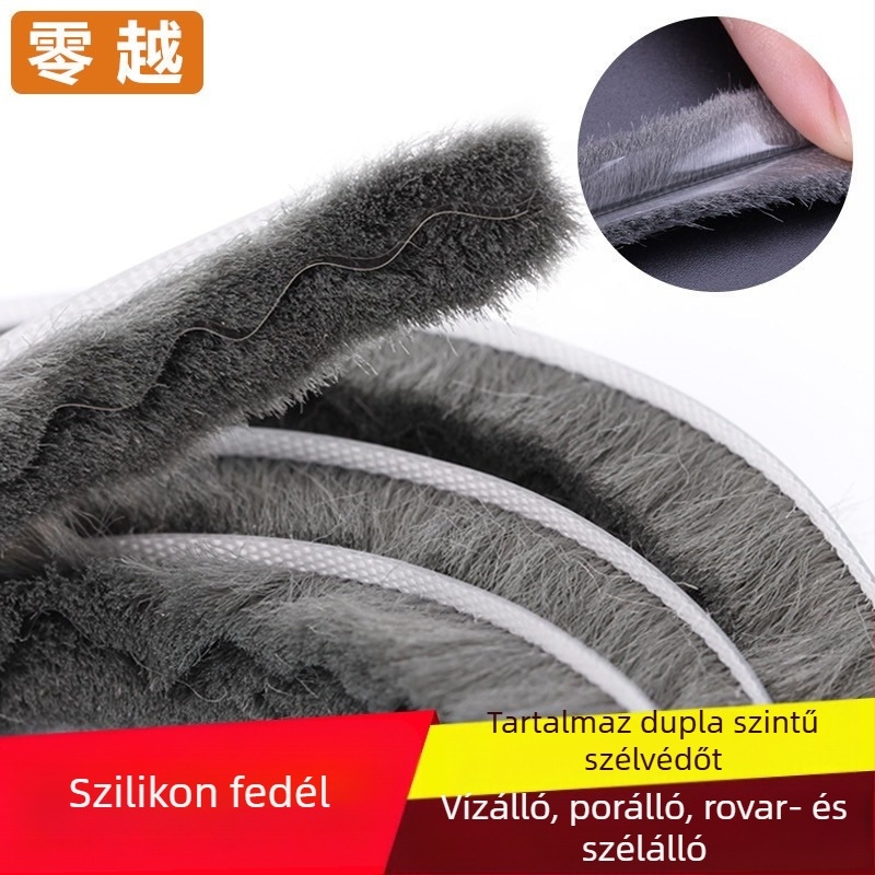 Alumínium ajtókhoz és ablakokhoz készült slot típusú tömítőszalag – szilikonozott felső rész, vízálló, porálló, ellenző rovarok és szél ellen, modern minimalista stílus