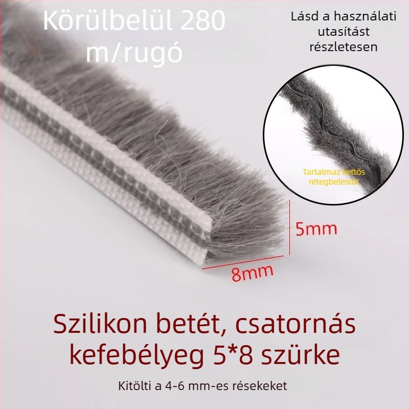 Alumínium ajtókhoz és ablakokhoz készült slot típusú tömítőszalag – szilikonozott felső rész, vízálló, porálló, ellenző rovarok és szél ellen, modern minimalista stílus