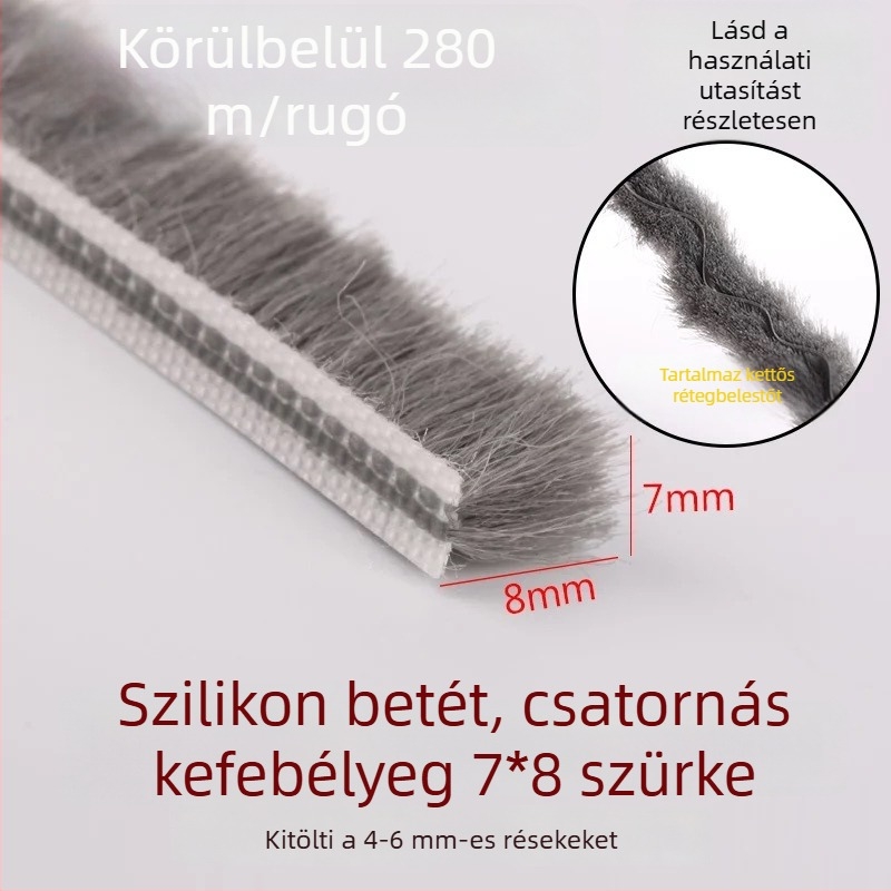 Alumínium ajtókhoz és ablakokhoz készült slot típusú tömítőszalag – szilikonozott felső rész, vízálló, porálló, ellenző rovarok és szél ellen, modern minimalista stílus