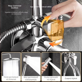 Fürdőzuhany készlet, falra szerelt, modern stílus, kerek zuhanyfej, nettó súly 3 kg