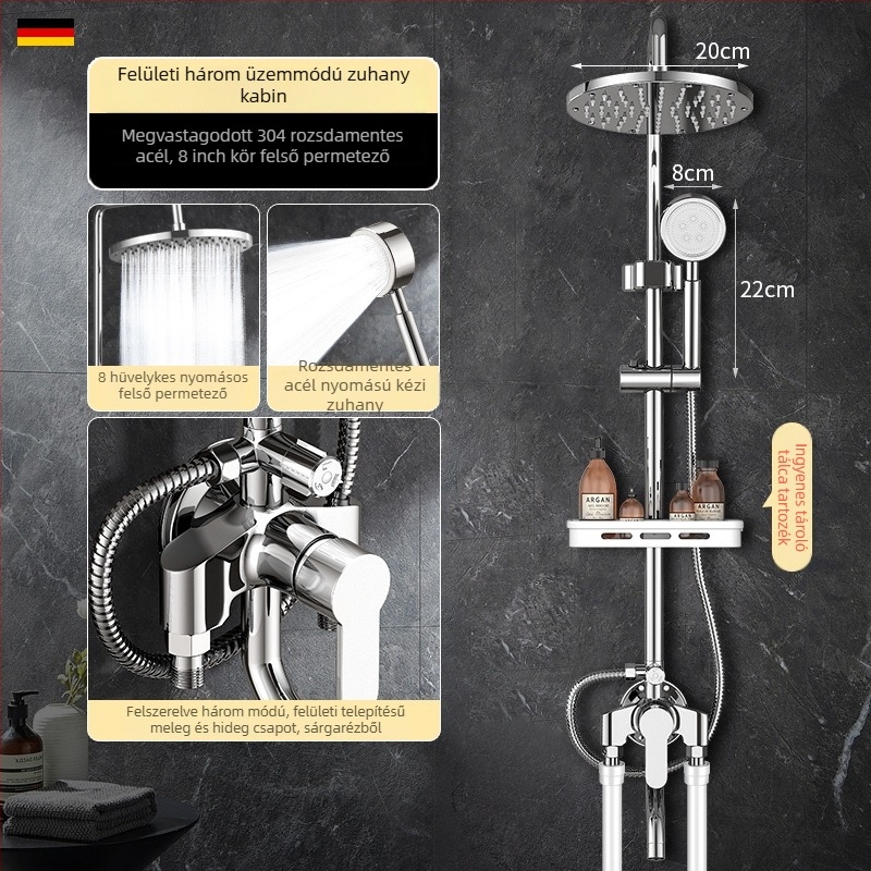 Fürdőzuhany készlet, falra szerelt, modern stílus, kerek zuhanyfej, nettó súly 3 kg