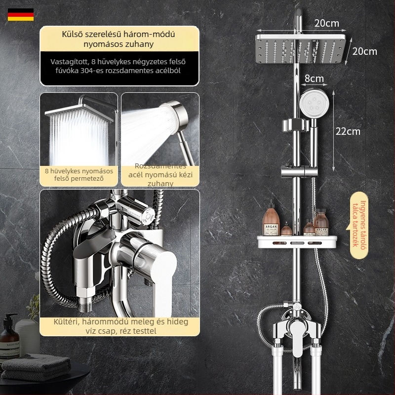Fürdőzuhany készlet, falra szerelt, modern stílus, kerek zuhanyfej, nettó súly 3 kg
