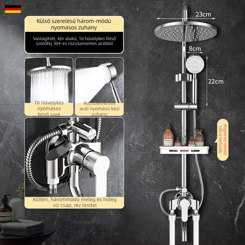 Fürdőzuhany készlet, falra szerelt, modern stílus, kerek zuhanyfej, nettó súly 3 kg
